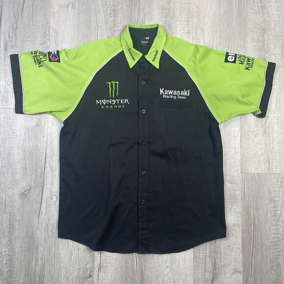 Kawasaki Monster Pro Racing Shirt Size XL Extra Large Button Down Green Black N - Picture 1 of 14
